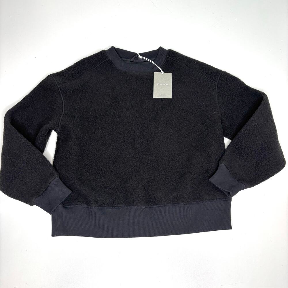 Everlane Renew Fleece Oversized Black Crewneck Pullover Sweater XS